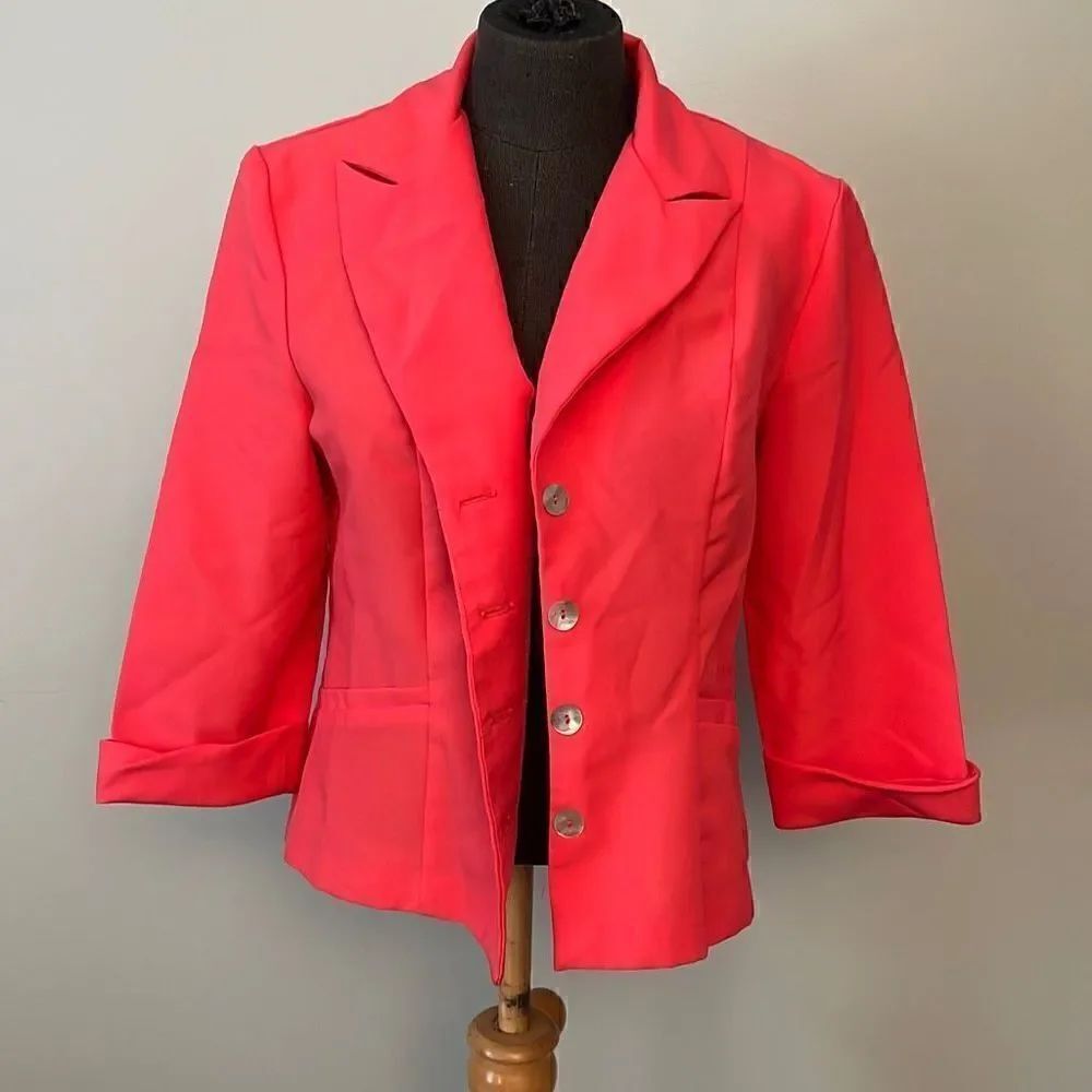 Cimmaron Women's Coral 3/4 Sleeve Button Front Blazer And Skirt 2 Piece Set